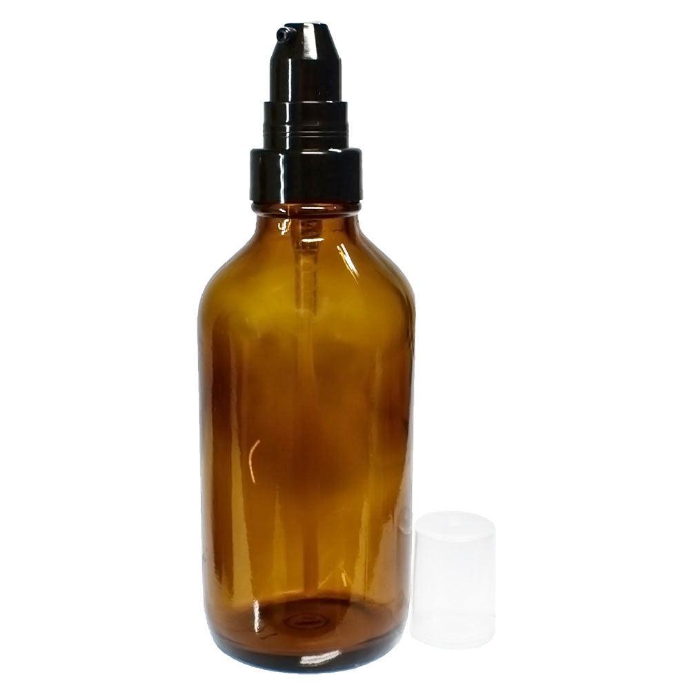 4 oz. Amber Boston Round with Black Cream Pump (22/400) (V5) (V20)