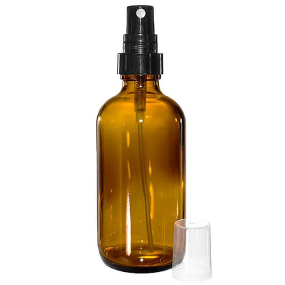 4 oz. Amber Boston Round with Black Fine-Mist Sprayer (Smooth) (22/400) (V4) (V20)