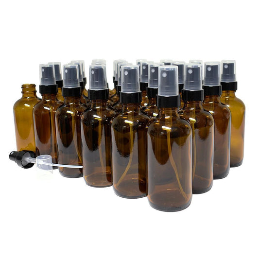 4 oz. Amber Boston Round with Black Fine-Mist Sprayer (Smooth) (22/400) (V4) (V20)