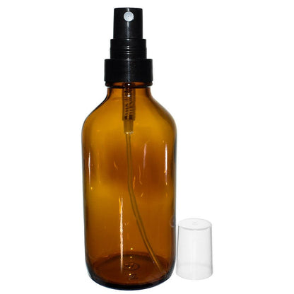 4 oz. Amber Boston Round with Black Fine-Mist Sprayer (Smooth) (22/400) (V5) (V20)