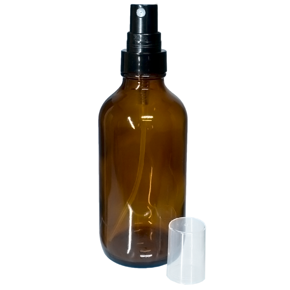 4 oz. Amber Boston Round with Black Fine-Mist Sprayer (Smooth) (22/400) (V8) (V20)