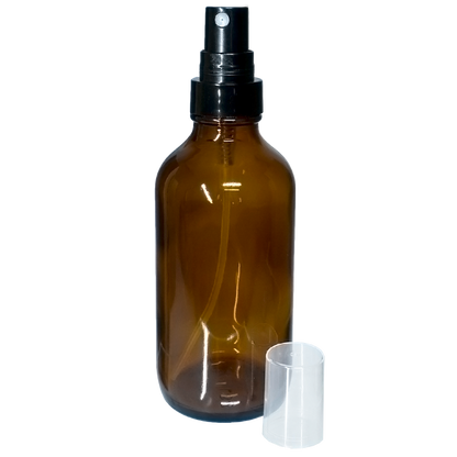 4 oz. Amber Boston Round with Black Fine-Mist Sprayer (Smooth) (22/400) (V8) (V20)