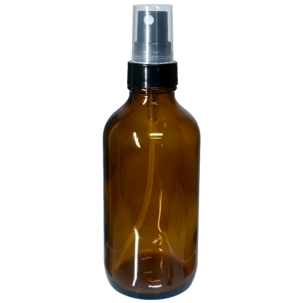 4 oz. Amber Boston Round with Black Fine-Mist Sprayer (Smooth) (22/400) (V8) (V20)