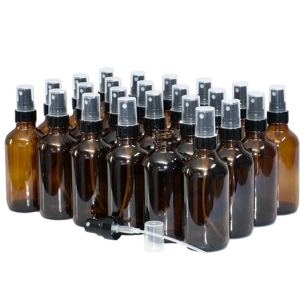 4 oz. Amber Boston Round with Black Fine-Mist Sprayer (Smooth) (22/400) (V8) (V20)