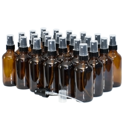 4 oz. Amber Boston Round with Black Fine-Mist Sprayer (Smooth) (22/400) (V8) (V20)