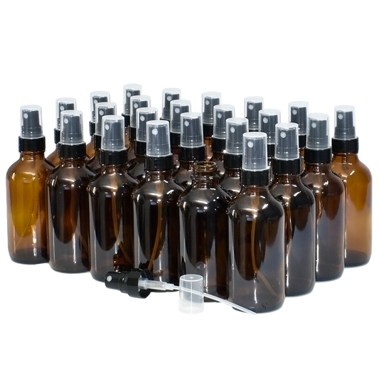 4 oz. Amber Boston Round with Black Fine-Mist Sprayer (Smooth) (22/400) (V8) (V20)