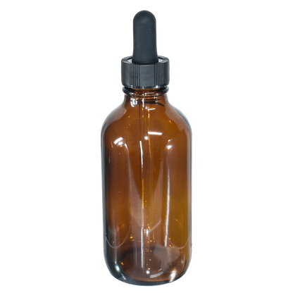4 oz. Amber Boston Round with Black Glass Dropper (22/400) (V23) (V20)