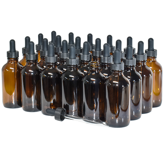 4 oz. Amber Boston Round with Black Glass Dropper (22/400) (V23) (V20)