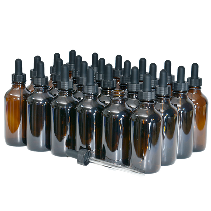 4 oz. Amber Boston Round with Black Glass Dropper (22/400) (V23) (V23)