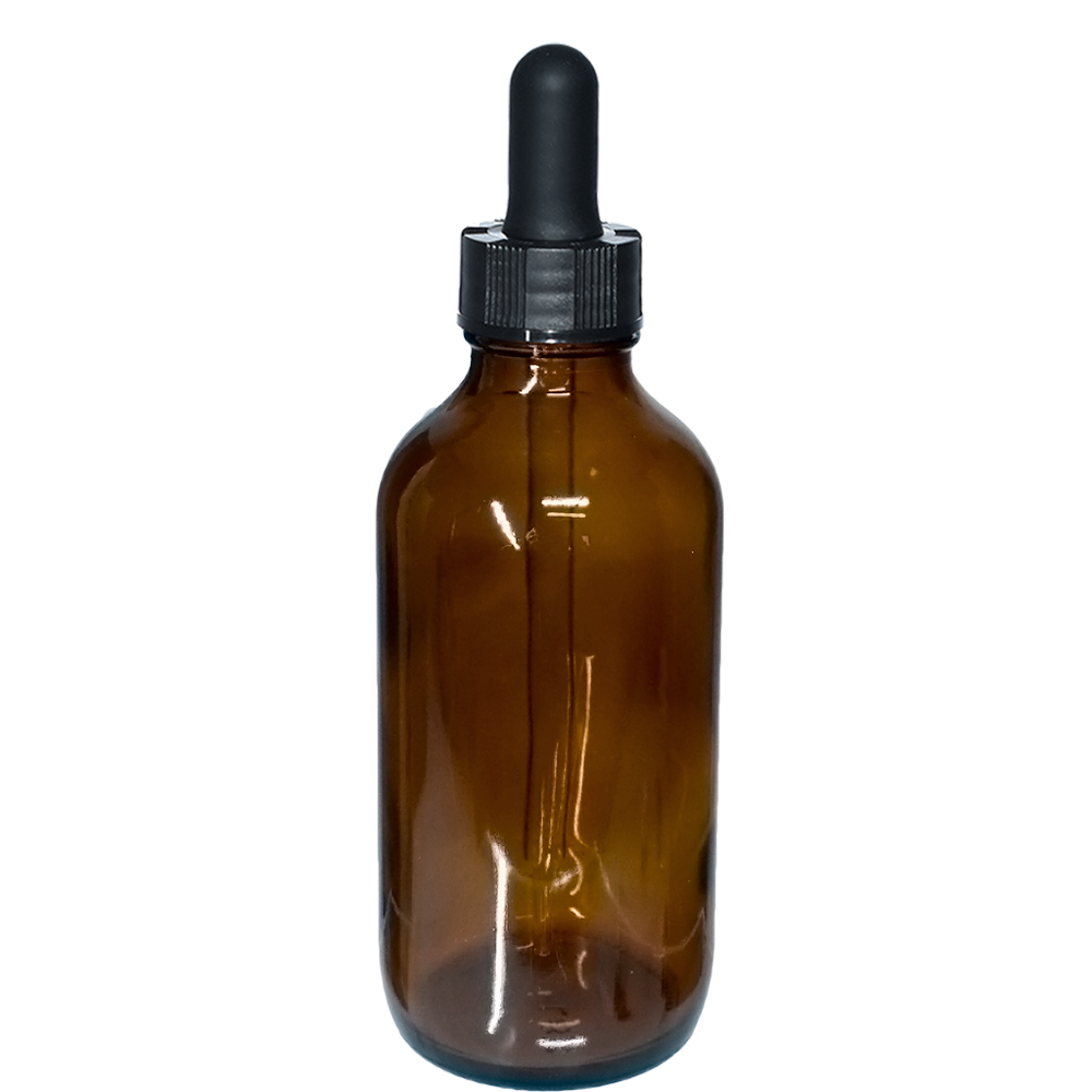 4 oz. Amber Boston Round with Black Glass Dropper (22/400) (V8) (V23)