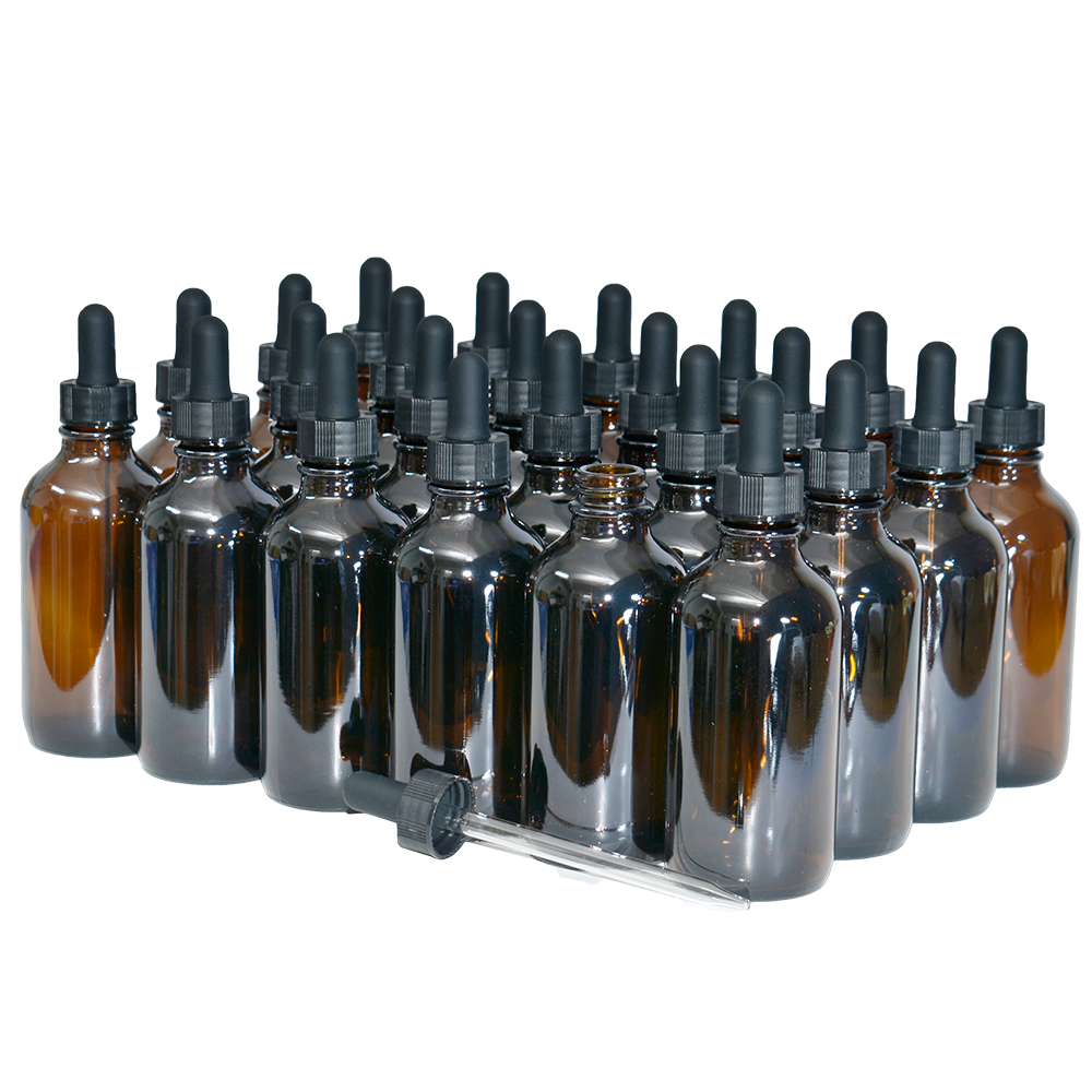 4 oz. Amber Boston Round with Black Glass Dropper (22/400) (V8) (V23)