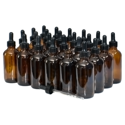 4 oz. Amber Boston Round with Nitrile Rubber Black Graduated Glass Dropper (22/400) (V8) (V12)