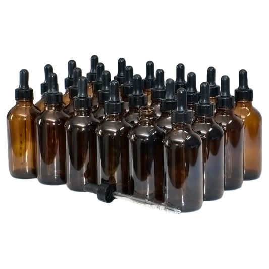 4 oz. Amber Boston Round with Nitrile Rubber Black Graduated Glass Dropper (22/400) (V8) (V12)