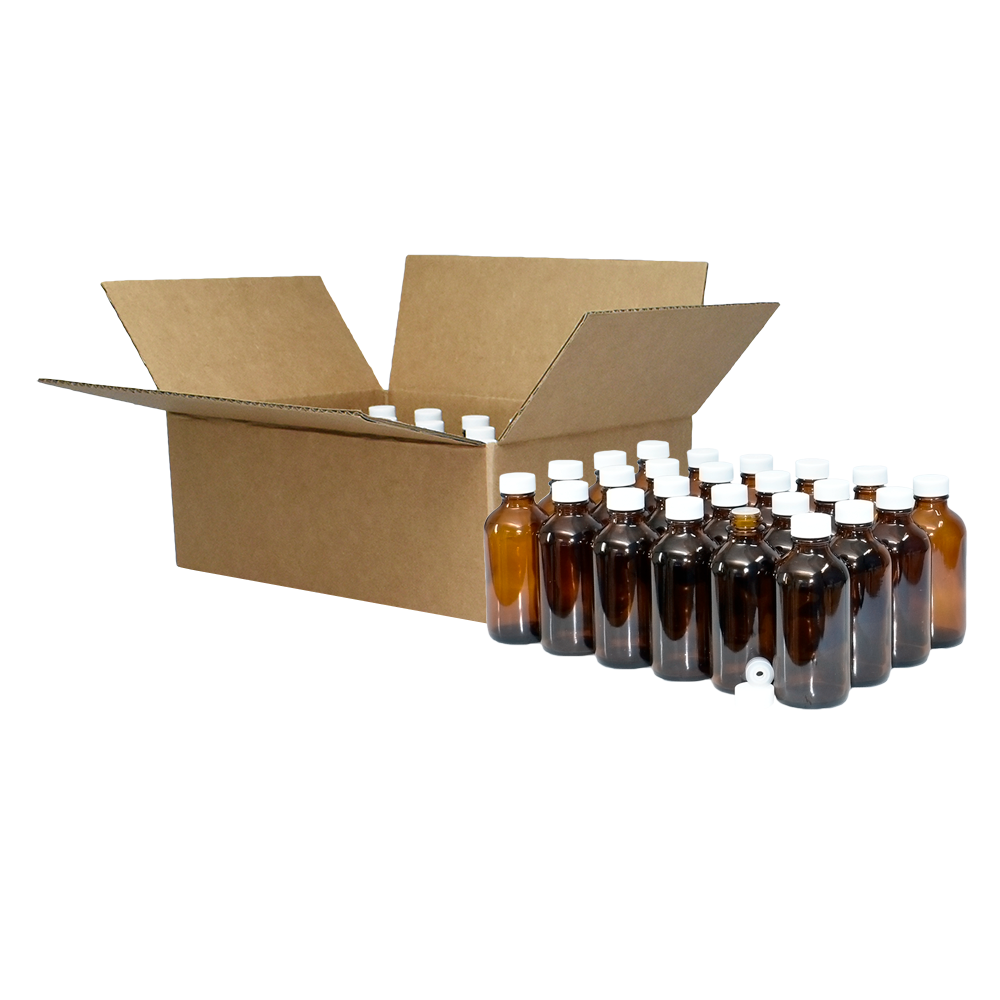 4 oz. Amber Boston Round with Reducer and White Cap (22/400) (V8) (V1)