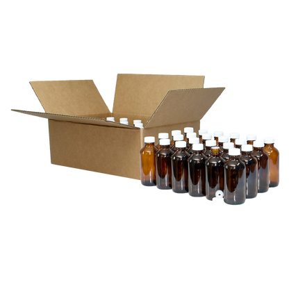4 oz. Amber Boston Round with Reducer and White Cap (22/400) (V8) (V1)