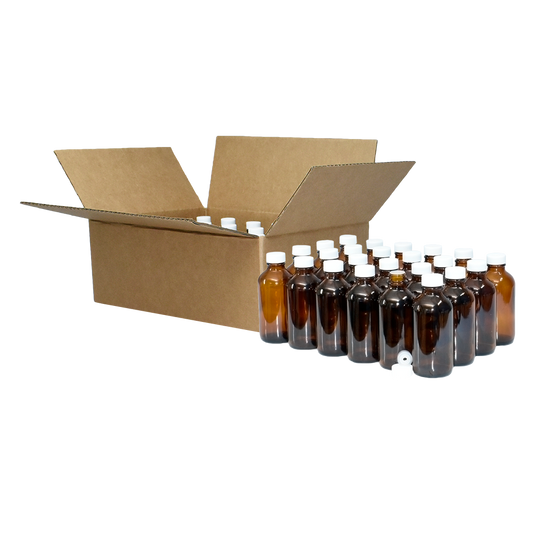 4 oz. Amber Boston Round with Reducer and White Cap (22/400) (V8) (V1)