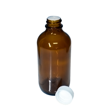 4 oz. Amber Boston Round with Reducer and White Cap (22/400) (V8) (V1)