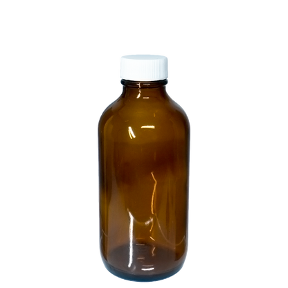 4 oz. Amber Boston Round with Reducer and White Cap (22/400) (V8) (V1)