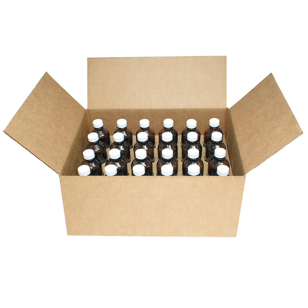 4 oz. Amber Boston Round with Reducer and White Cap (22/400) (V8) (V1)