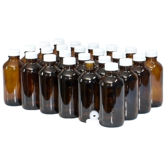 4 oz. Amber Boston Round with Reducer and White Cap (22/400) (V8) (V1)