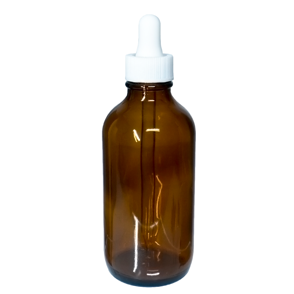4 oz. Amber Boston Round with White Glass Dropper (22/400) (V8) (V8)