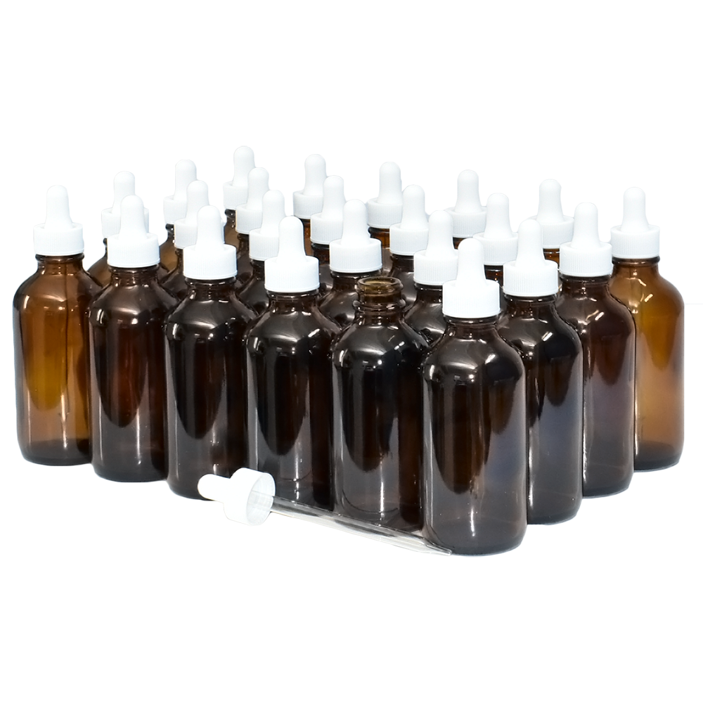 4 oz. Amber Boston Round with White Glass Dropper (22/400) (V8) (V8)