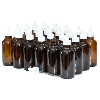 4 oz. Amber Boston Round with White Glass Dropper (22/400) (V8) (V8)