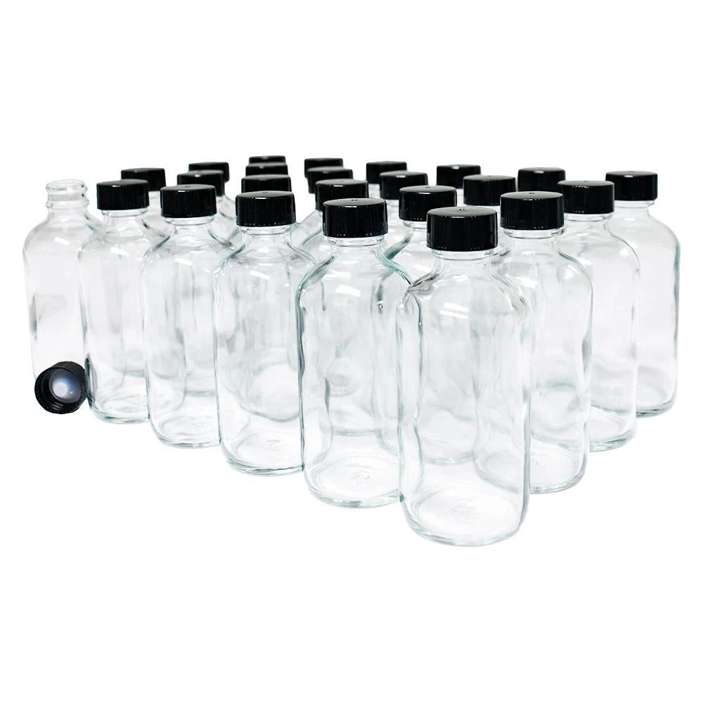 4 oz. Clear Boston Round with Black Cone Lined Cap (22/400) (V4) (V10)