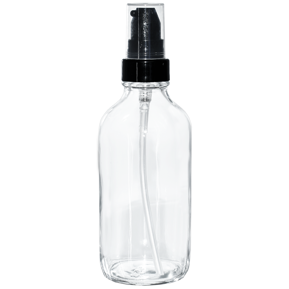 4 oz. Clear Boston Round with Black Cream Pump (22/400) (V23) (V20)