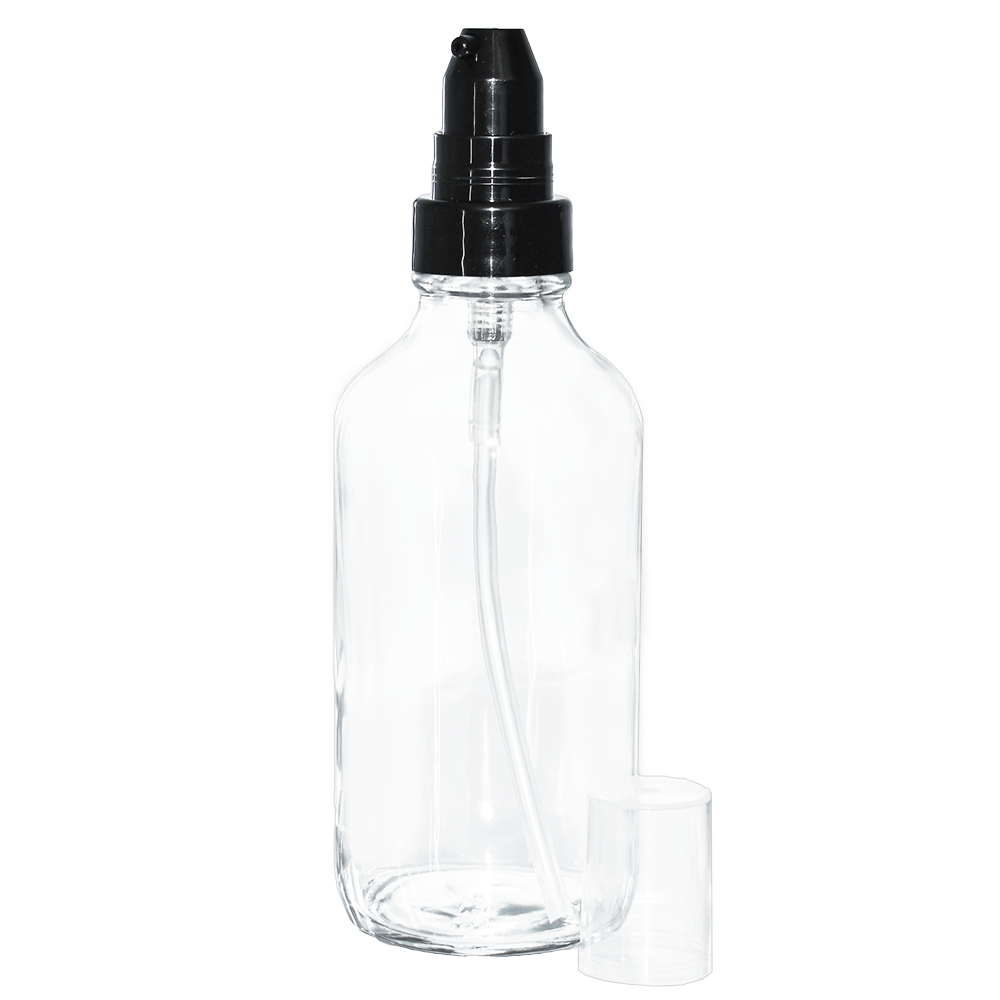 4 oz. Clear Boston Round with Black Cream Pump (22/400) (V23) (V20)