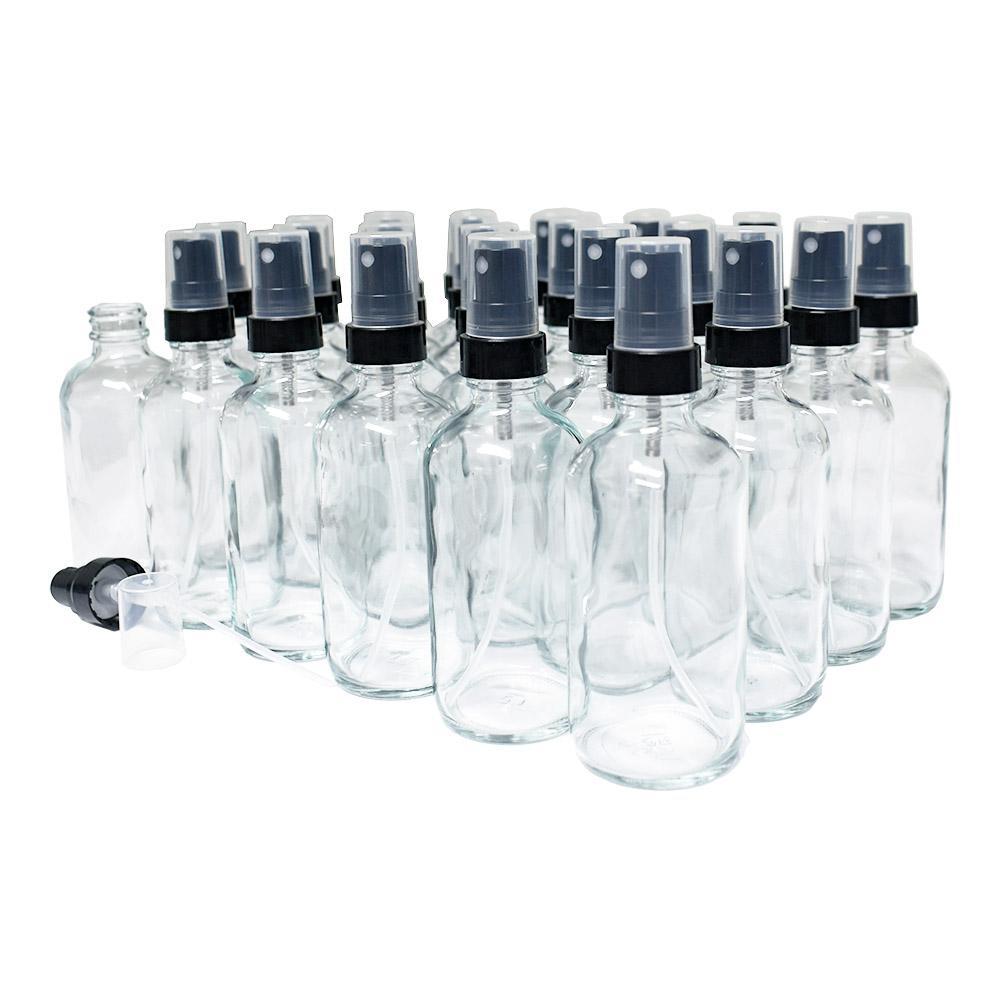 4 oz. Clear Boston Round with Black Fine-Mist Sprayer (Smooth) (22/400) (V4) (V20)