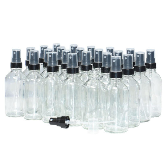 4 oz. Clear Boston Round with Black Fine-Mist Sprayer (Smooth) (22/400) (V8) (V20)