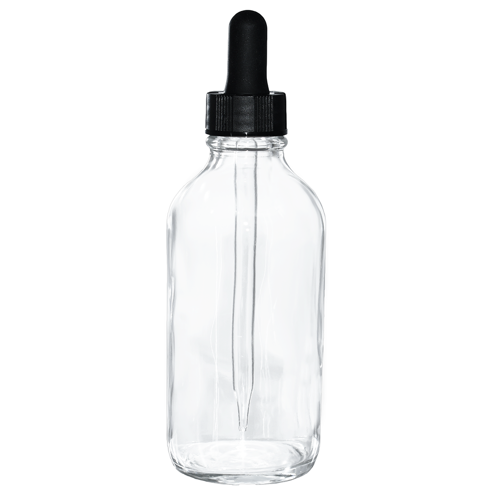 4 oz. Clear Boston Round with Black Glass Dropper (22/400) (V23) (V23)