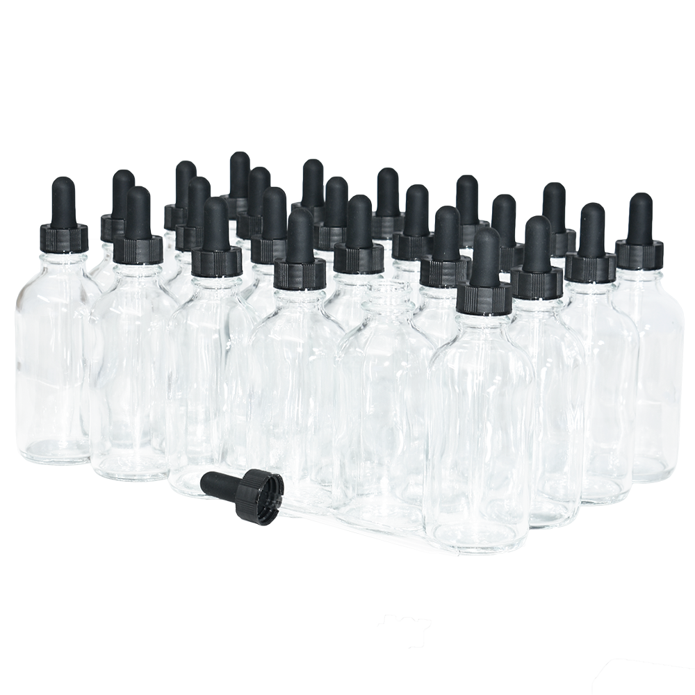 4 oz. Clear Boston Round with Black Glass Dropper (22/400) (V23) (V23)