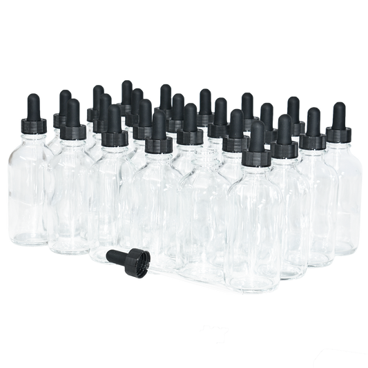 4 oz. Clear Boston Round with Black Glass Dropper (22/400) (V23) (V23)