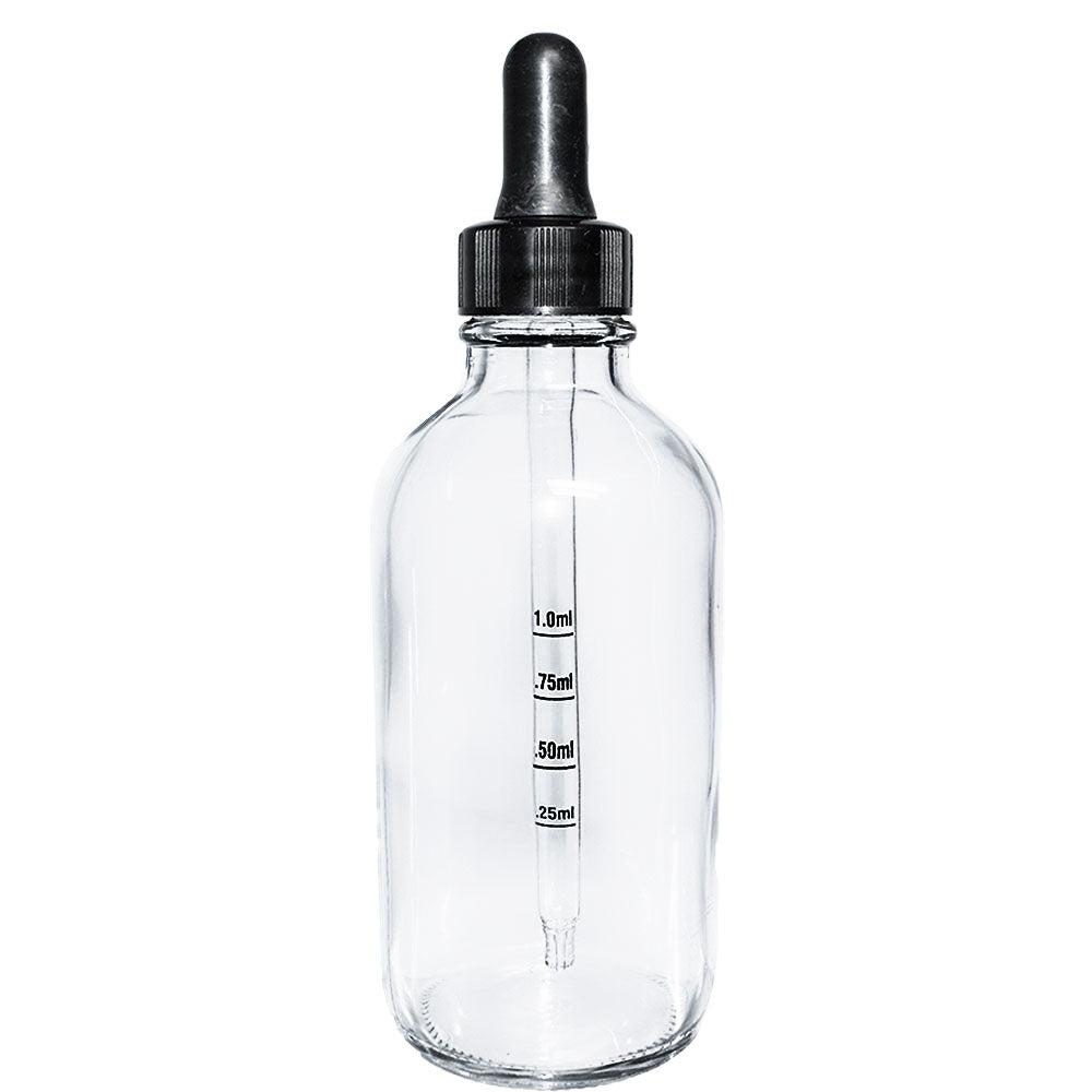 4 oz. Clear Boston Round with Nitrile Rubber Black Graduated Glass Dropper (22/400) (V22) (V12)