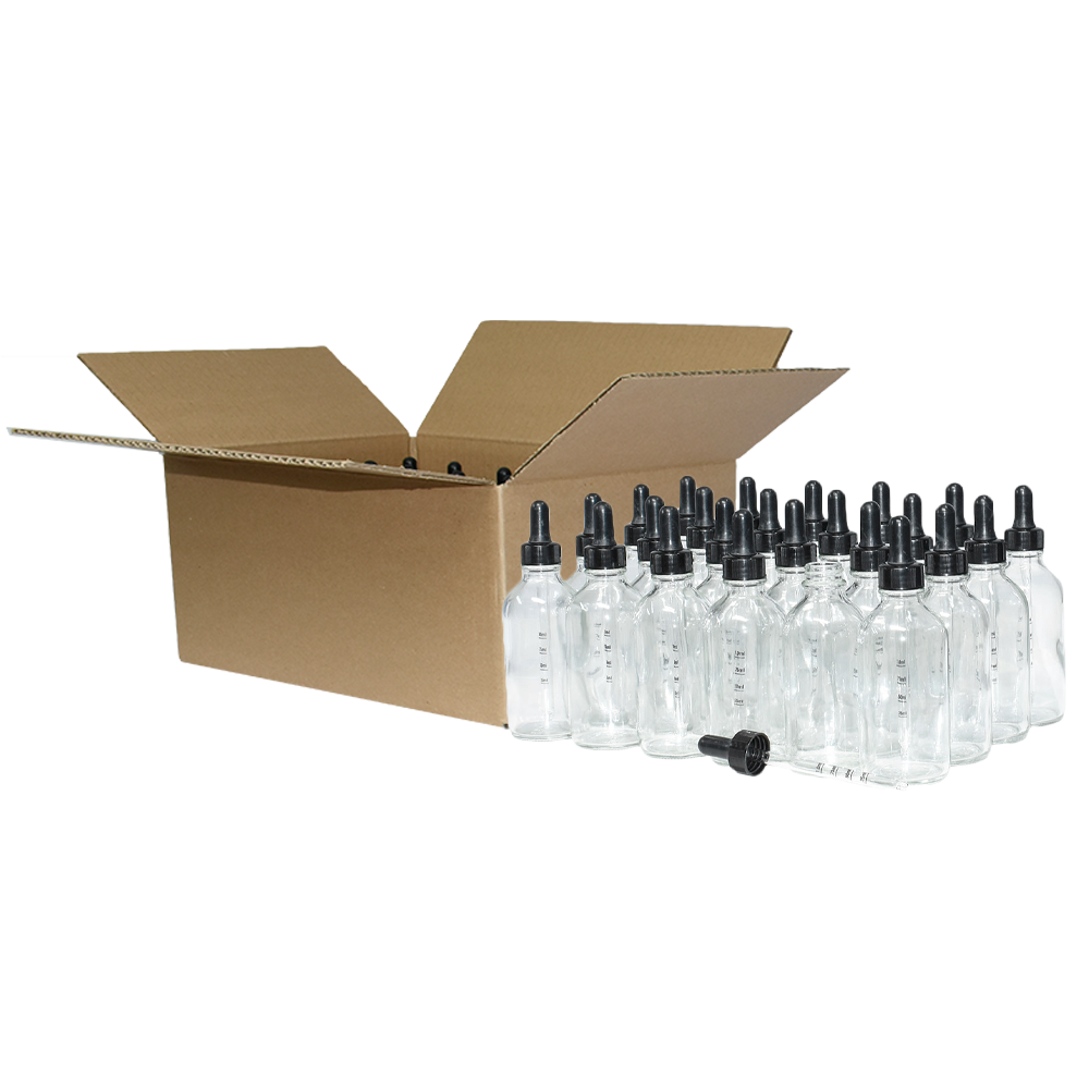 4 oz. Clear Boston Round with Nitrile Rubber Black Graduated Glass Dropper (22/400) (V23) (V12)