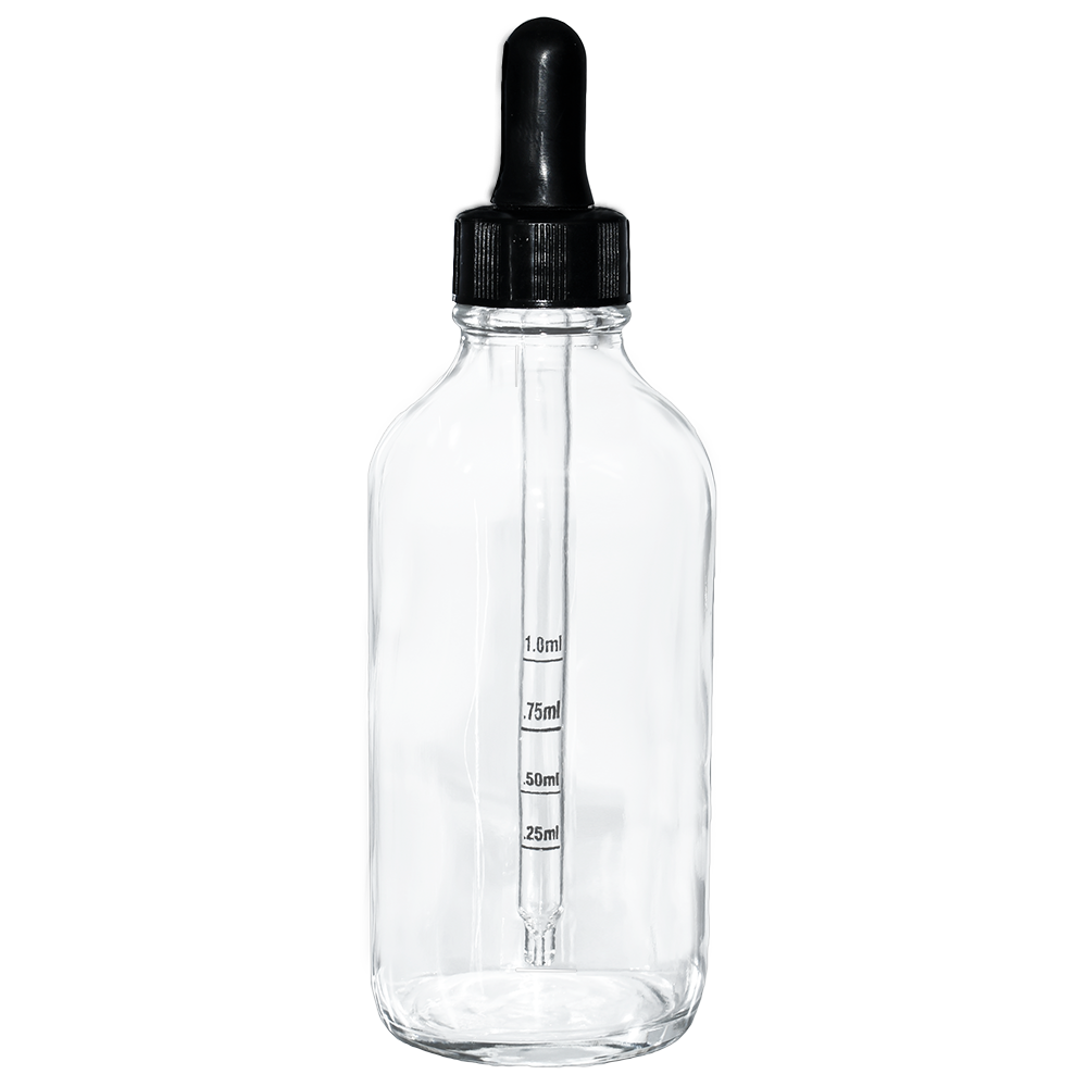 4 oz. Clear Boston Round with Nitrile Rubber Black Graduated Glass Dropper (22/400) (V23) (V12)