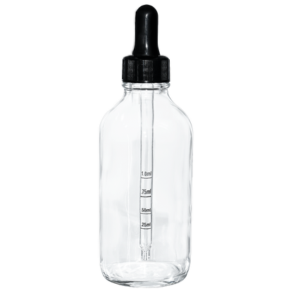 4 oz. Clear Boston Round with Nitrile Rubber Black Graduated Glass Dropper (22/400) (V23) (V12)