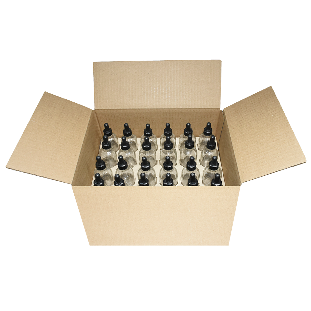 4 oz. Clear Boston Round with Nitrile Rubber Black Graduated Glass Dropper (22/400) (V23) (V12)