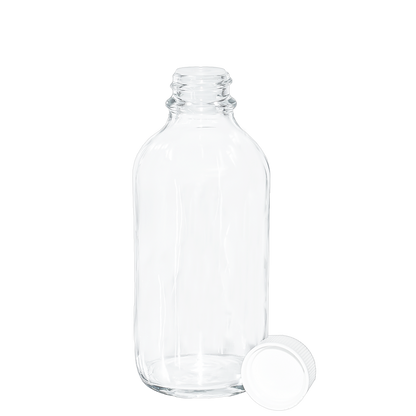 4 oz. Clear Boston Round with Reducer and White Cap (22/400) (V23) (V1)