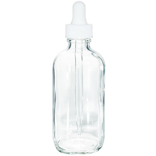 4 oz. Clear Boston Round with White Glass Dropper (22/400) (V4) (V8)