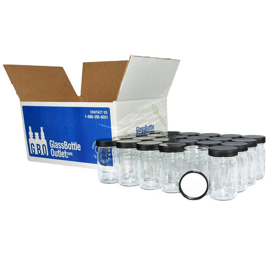 4 oz. Clear Glass Jar with Black Plastic Cap (48/400) (V4) (V7)