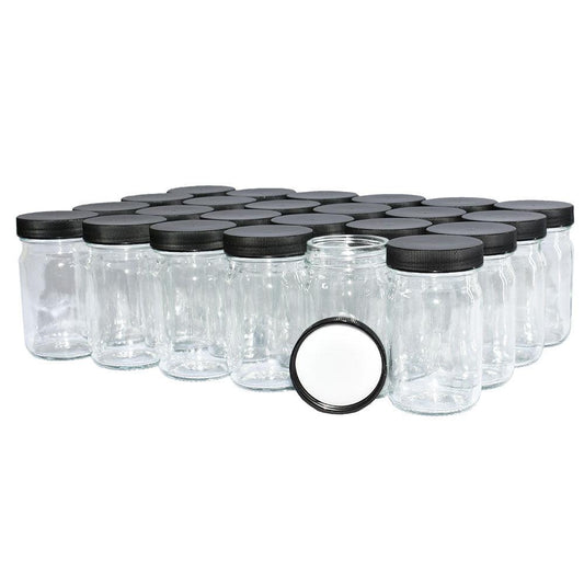 4 oz. Clear Glass Jar with Black Plastic Cap (48/400) (V4) (V7)