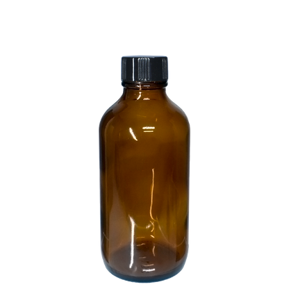 4 oz. Amber Boston Round with Black Cone Lined Cap (22/400) (V23) (V5)