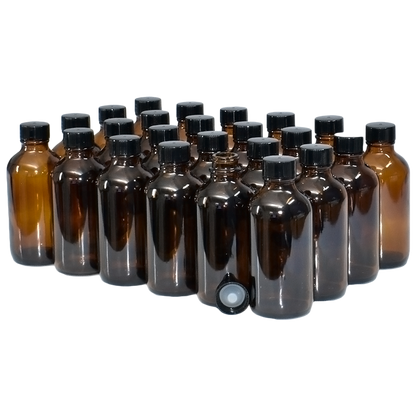 4 oz. Amber Boston Round with Black Cone Lined Cap (22/400) (V23) (V5)