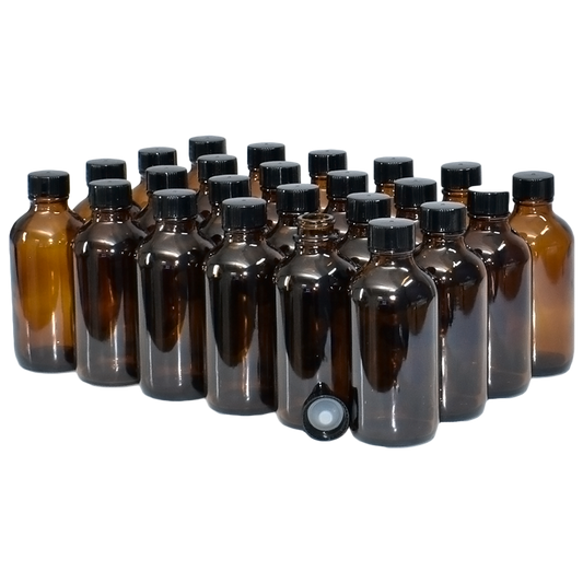 4 oz. Amber Boston Round with Black Cone Lined Cap (22/400) (V23) (V5)