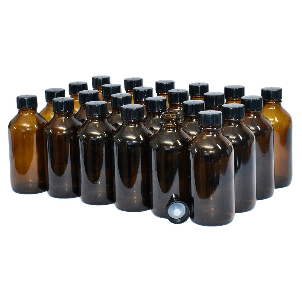 4 oz. Amber Boston Round with Black Cone Lined Cap (22/400) (V5) (V5)