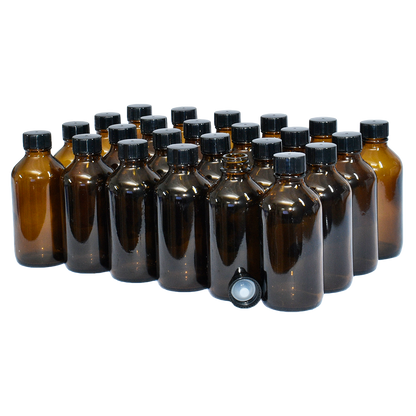 4 oz. Amber Boston Round with Black Cone Lined Cap (22/400) (V5) (V5)
