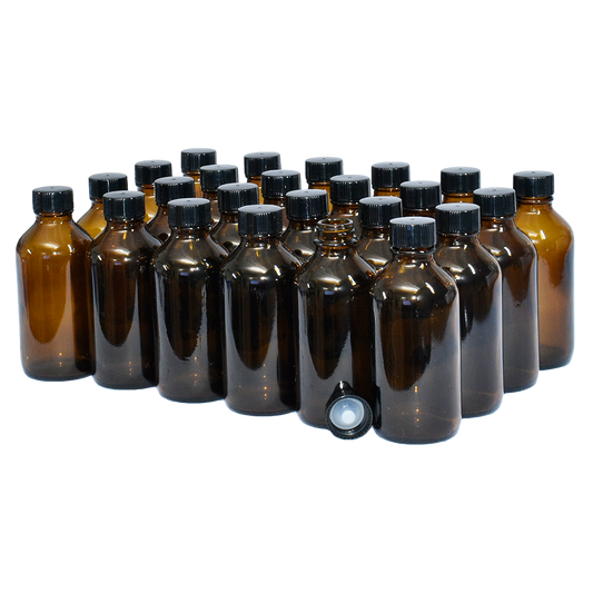 4 oz. Amber Boston Round with Black Cone Lined Cap (22/400) (V5) (V5)